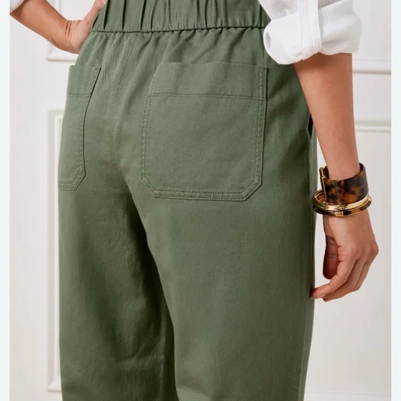 Talbots Pull On Wide Leg Crops Cotton Linen Sage Green Cropped Pants M Petite - Picture 2 of 14